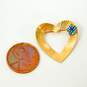 14K Gold Sapphire & Turquoise Cabochons Flower Etched Open Heart Brooch 2.7g image number 5
