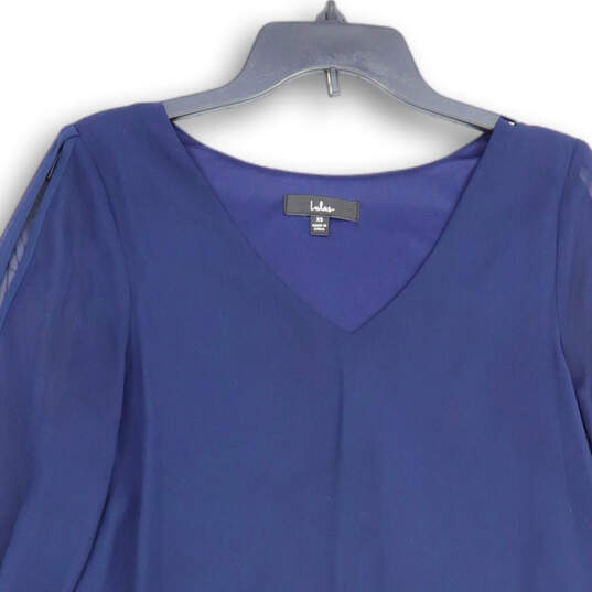 Womens Blue V-Neck Flirty Hem Long Sleeve Give Me a Shift Dress Size XS image number 3
