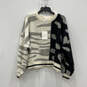 NWT Womens Black Cream Animal Print Long Sleeve Pullover Sweater Size Large image number 1