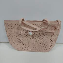 NWT Womens Rose Pink Geometric Perforated Zip Shoulder Strap Tote Bag Purse