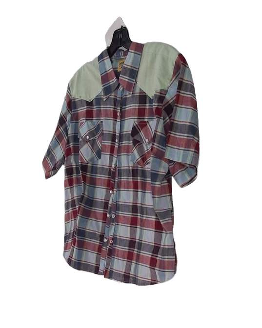 Mens Multicolor Plaid Short Sleeve Collared Button Up Shirt Size 2X image number 4