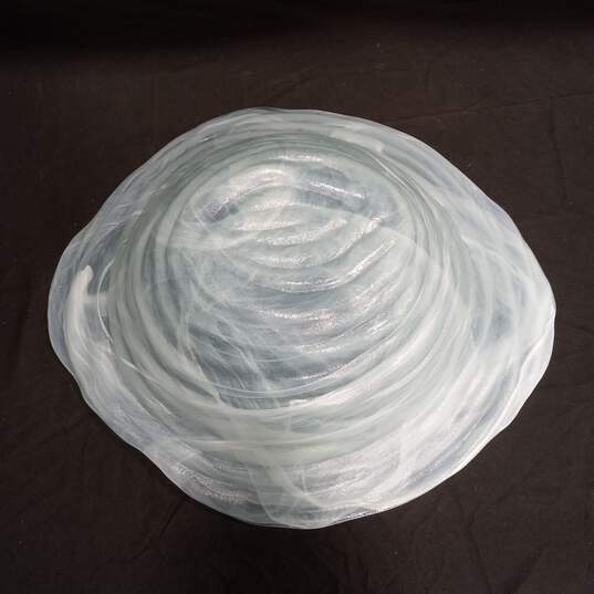 Large Hand Made Blue Swirl Glass Art Glass Centerpiece Bowl image number 7
