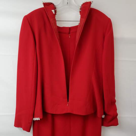 Vintage Junnie Leigh Evening Cocktail Red Blazer Jacket Skirt Set Women's 12 image number 5