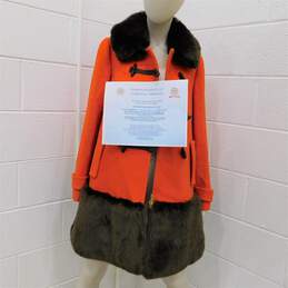 The Allie Orange Wool Brown Faux Fur Duffle Coat Size 0