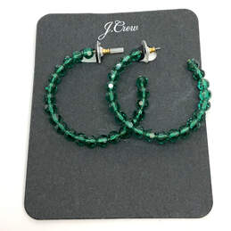 Designer Betsey Johnson Green Translucent Beaded Fashion Hoop Earrings