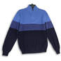 Womens Blue Knitted Mock Neck Quarter Zip Long Sleeve Pullover Sweater Size M image number 1