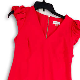 Womens Pink Short Puff Sleeve V-Neck Back Zip Sheath Dress Size 8 alternative image