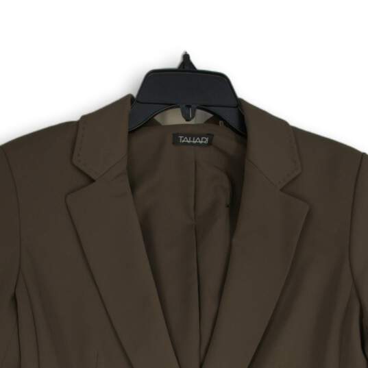 NWT Tahari Womens Brown Long Sleeve Notch Lapel One Button Blazer Size 10 image number 3