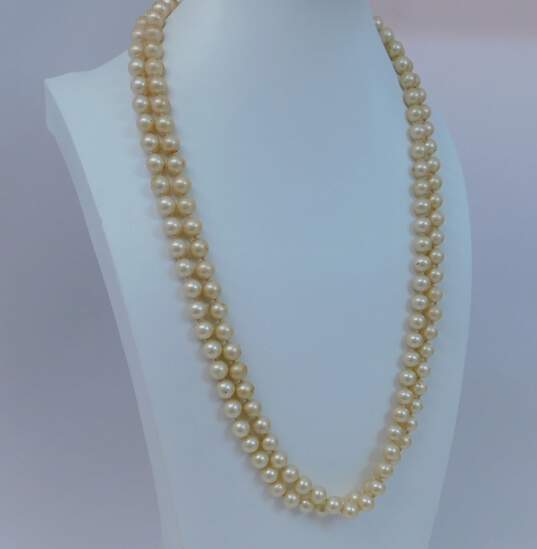Vintage Crown Trifari Faux Pearl Rhinestone Double Strand Necklace 112.9g image number 2