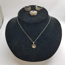 Sun 925 Silver Melee Diamond Marcasite Pendant 18" Necklace & Ring BD 4pcs 12.8g