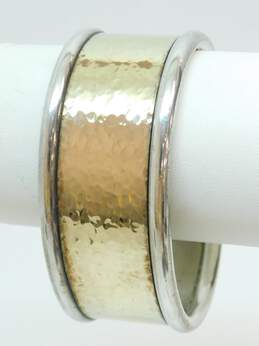 Vintage Ciani Monet 14K Yellow Gold & Sterling Silver Modernist Hammered Cuff Bracelet 51.1g alternative image