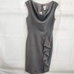 Cache Gray Sleeveless Drape Neck Cascade Ruffle Sheath Dress Women's Size 2 - NWT