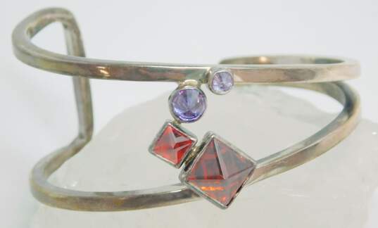 Lilly Barrack 925 Purple & Red Faceted Glass Cluster Split Asymmetric Cuff Bracelet 36.4g image number 1