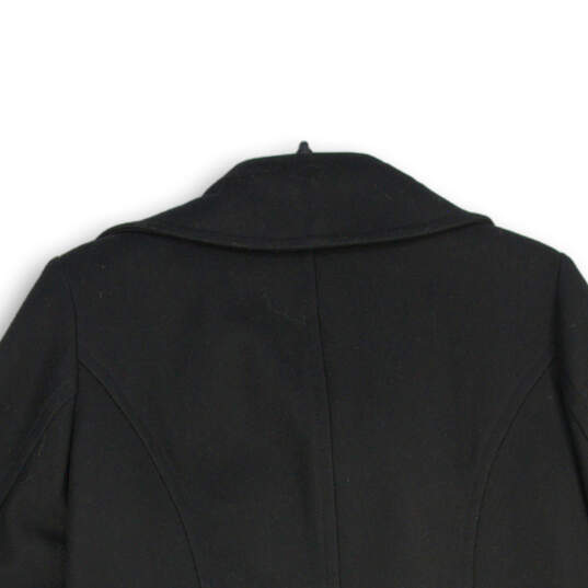 Womens Black Pockets Long Sleeve Notch Lapel Double Breasted Pea Coat Sz M image number 4
