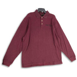 Mens Purple Spread Collar Long Sleeve Pullover Polo Shirt Size XL