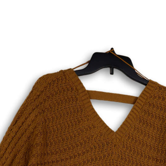 Womens Brown Knitted Long Sleeve V-Neck Cropped Pullover Sweater Size M image number 4