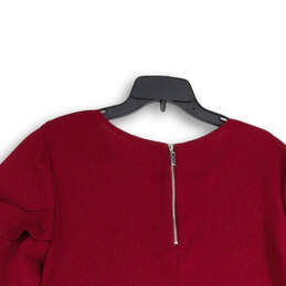 Womens Burgundy Crew Neck Ruffle 3/4 Sleeve Back Zip Blouse Top Size XL alternative image
