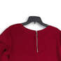 Womens Burgundy Crew Neck Ruffle 3/4 Sleeve Back Zip Blouse Top Size XL image number 2