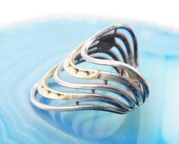 Tacori 925 & 18K Gold Accented Scalloped & Smooth Lines Wavy Pointed Long Band Ring 5.6g alternative image