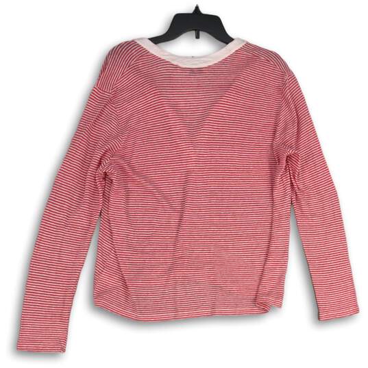 NWT Womens Red White Stripe Split Neck Long Sleeve Pullover Blouse Top Size XL image number 2