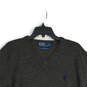 Mens Gray Wool Knitted Long Sleeve V-Neck Pullover Sweater Size Large image number 3