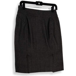 Womens Gray Flat Front Back Slit Knee Length Straight & Pencil Skirt Size 2 alternative image