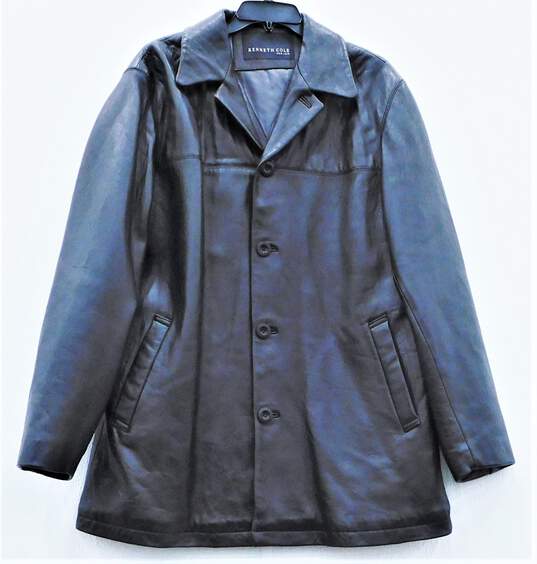 Kenneth Cole Black Leather Button Up Jacket Mens Size M image number 1