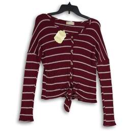 NWT Altar'd State Womens Red White Striped Button-Front Cardigan Sweater Size XS