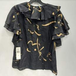Lauren Ralph Lauren Women's Black Silk Ruffled Neck Layered Sleeve Button Up Blouse Size 12 NWT alternative image