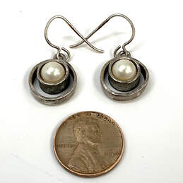 Designer Patricia Locke Silver-Tone Clear Pearl Fishhook Drop Earrings