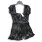 NWT Womens Black Lily Velvet Short Puff Sleeve Tiered One-Piece Romper Sz L image number 1