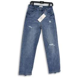 NWT Risen Jeans Womens Blue Denim Distressed Straight Leg Jeans Size 9/29