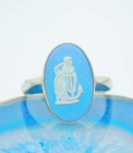 VNTG 925 Wedgwood Light Blue Jasperware Anchor of Hope Ring