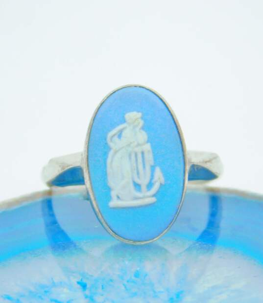 VNTG 925 Wedgwood Light Blue Jasperware Anchor of Hope Ring image number 1