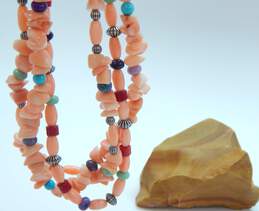 Carolyn Pollack Sterling Silver Coral Turquoise Lapis Southwestern Style Multi Strand Necklace 75.1g