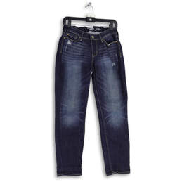 Womens Blue Denim Distressed Modern Slim Fit Cuffed Skinny Jeans Size 6 W28