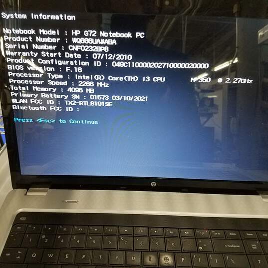 HP G72-250US Intel Core i3 Screen 17in image number 2