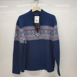 Obermeyer Blue & White Wool Quarter Zip Pullover Sweater Men's Large