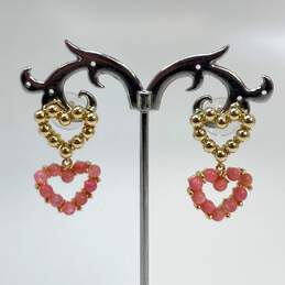 Designer Kendra Scott Gold-Tone Pink Stone Heart Fashionable Drop Earrings