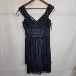 Women's navy blue metallic pleated evening dress 8