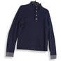 Mens Blue Long Sleeve Mock Neck Button Front Pullover Sweater Size Small image number 3