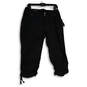 NWT Womens Black Flat Front Ruched Ankle Drawstring Capri Pants Size 8 image number 1