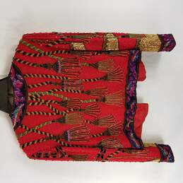 Niteline Women Red Silk Vintage Beaded Tassel Jacket L alternative image
