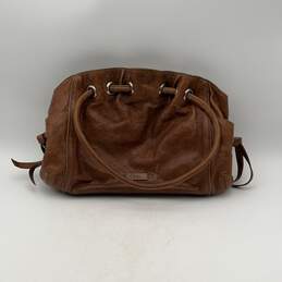 Cole Haan Womens Brown Leather Double Hand Zipper Shoulder Bag Purse
