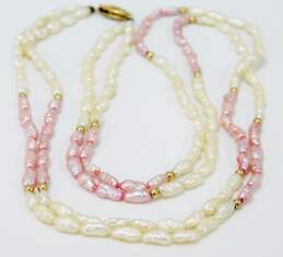 14K Yellow Gold Clasp & Beaded Double Strand Pearl Necklace 10.4g alternative image