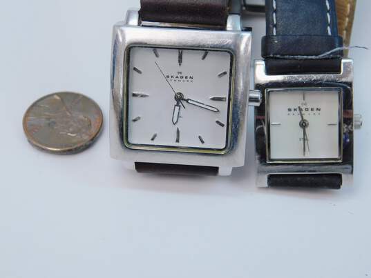 Skagen Denmark Silver Tone Leather Band His & Hers Watches 65.6g image number 3