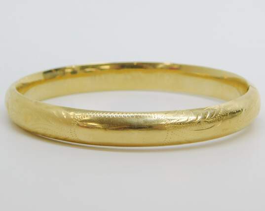 Vintage 14k Yellow Gold Etched Hinged Bangle Bracelet 10.7g image number 2