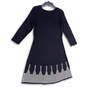 NWT Womens Black White Knitted Long Sleeve Knee Length Sweater Dress Sz M image number 2