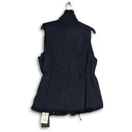 NWT Metric Knits Womens Fur Trim Navy Blue Reversible Full Zip Vest Size M alternative image