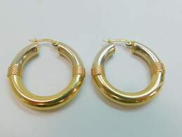 14K White Yellow & Rose Gold Split Chunky Tube Hoop Earrings 5.0g